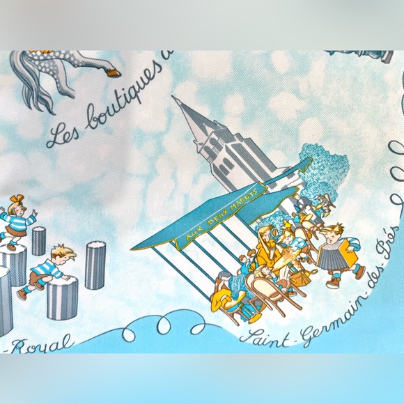 Authentic Hermès Carré Gravoche “Les Triplés” Uniquely Produced in Sky Blue - Picture 10 of 14